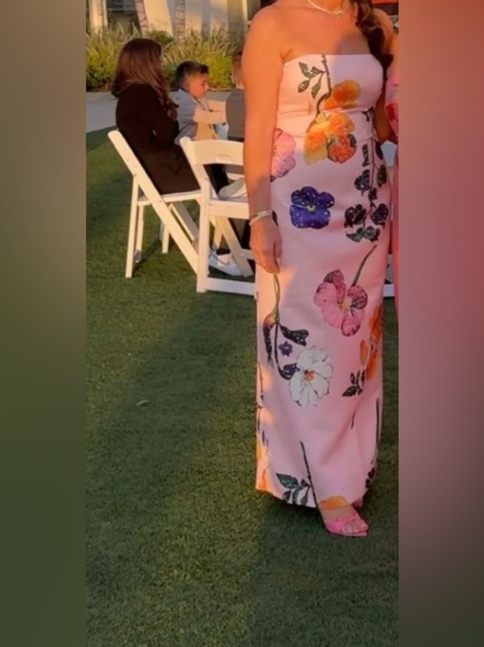 Strapless Pink Floral Column Gown